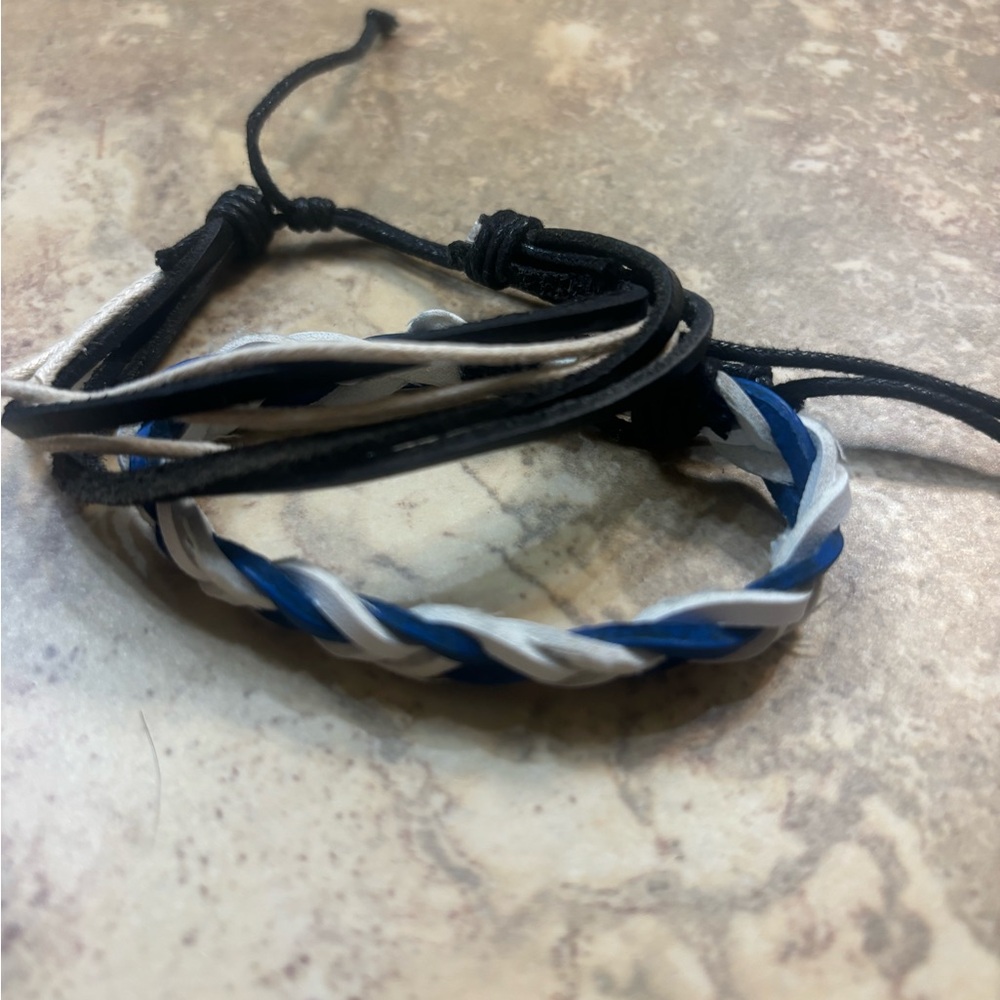 Leather adjustable stable bracelets.